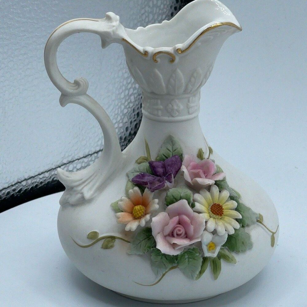 Vintage Lefton Pitcher hand painted pastels Florals Collection.